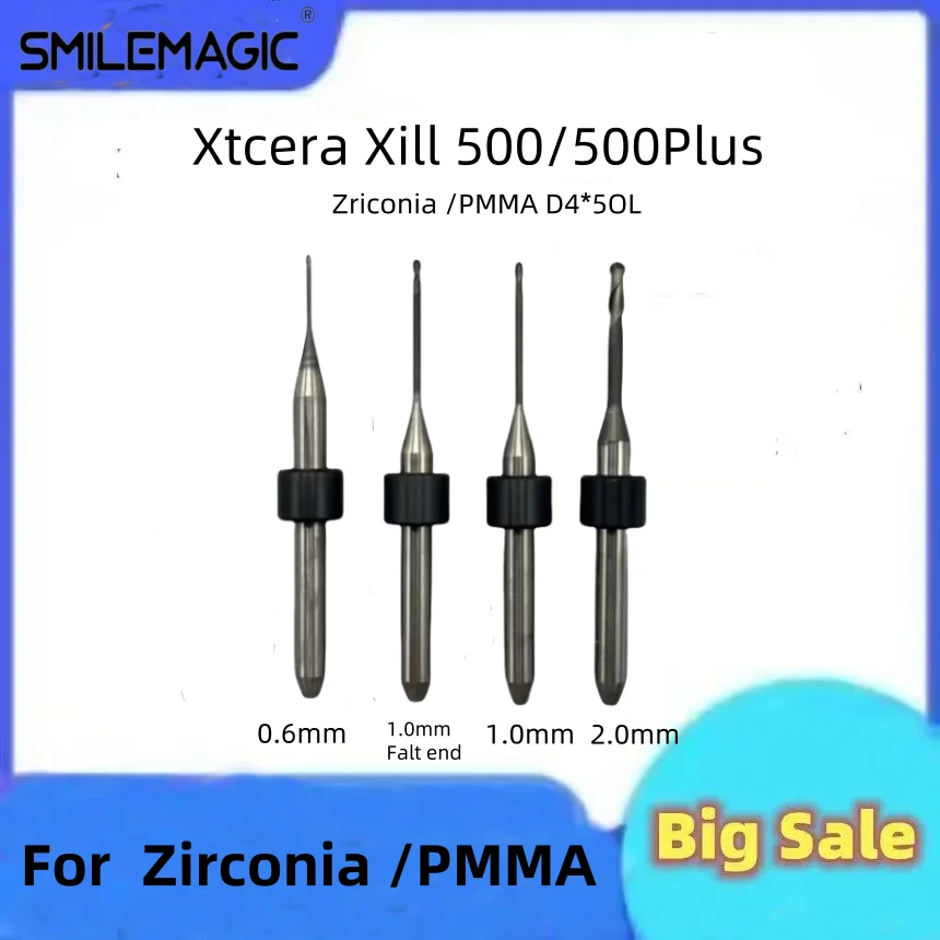 XTCERA 500/500plus Milling Burs for Grinding Zirconia DC Coating Drill Diameter 2.0/1.0/0.6mm Shank 4.0mm Dental Griding Tools