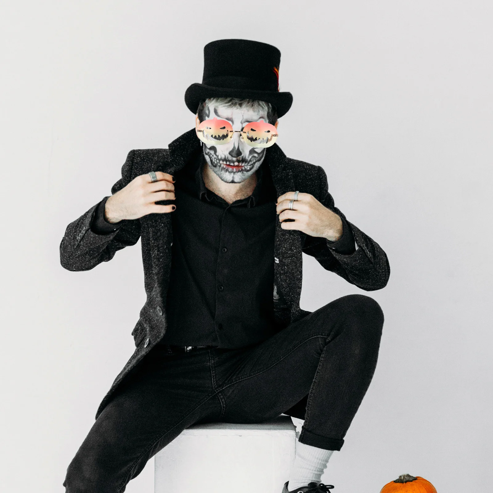 

1Pair Pumpkin Rimless Sunglasses Lightweight Comfortable Halloween Party Glasses Trendy Oval Oversized Frame Rimless Sunglasses