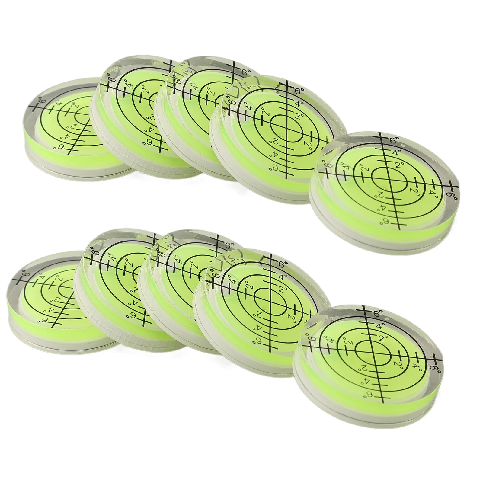 10pc Bubble Level 32x7mm For Spirit Bubble Level Vials Measuring Meter Tools Circular Acrylic Clear Black Reference Line 20°-30°