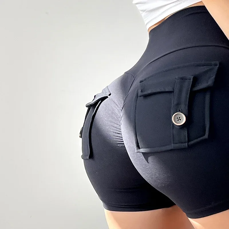 Cargo Pants Short High Waist Hip Lifting Sports Shorts Three-point Yoga Pants Sexy Gym Yoga Women Running Shorts with Pockets