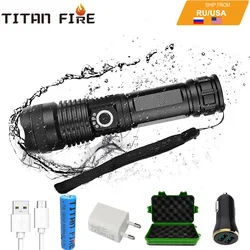 T20 LED Flashlight XHP50 Powerful High Lumens 18650 USB Rechargeable LED Torch Zoomable Light XHP50 Flashlight for Outdoor