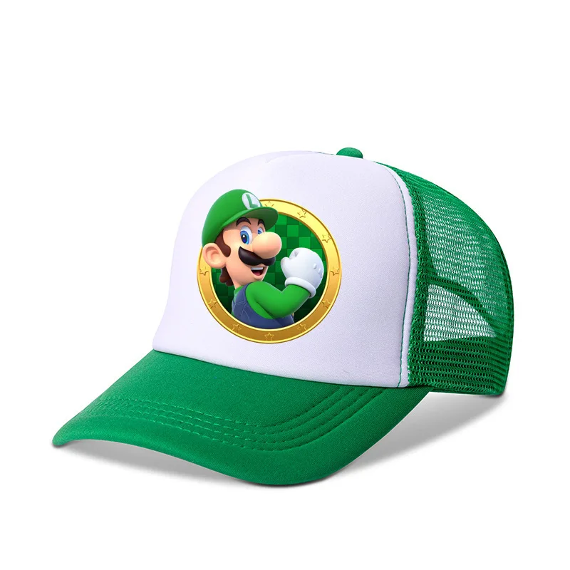 Boné de beisebol Super Mario Bros, proteção solar infantil, respirável princesa pêssego Yoshi Luigi malha chapéu, presente de verão