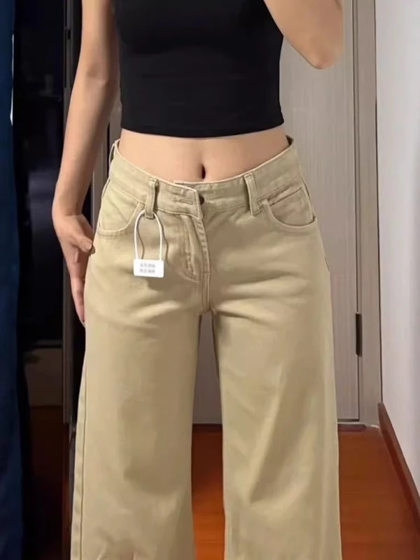 Khaki Low-Waist Bell-Bot-Jeans für Damen in Übergröße, schlankmachende Hüftbedeckung, vielseitige, nicht enge Leggings, Herbst, neue Sle