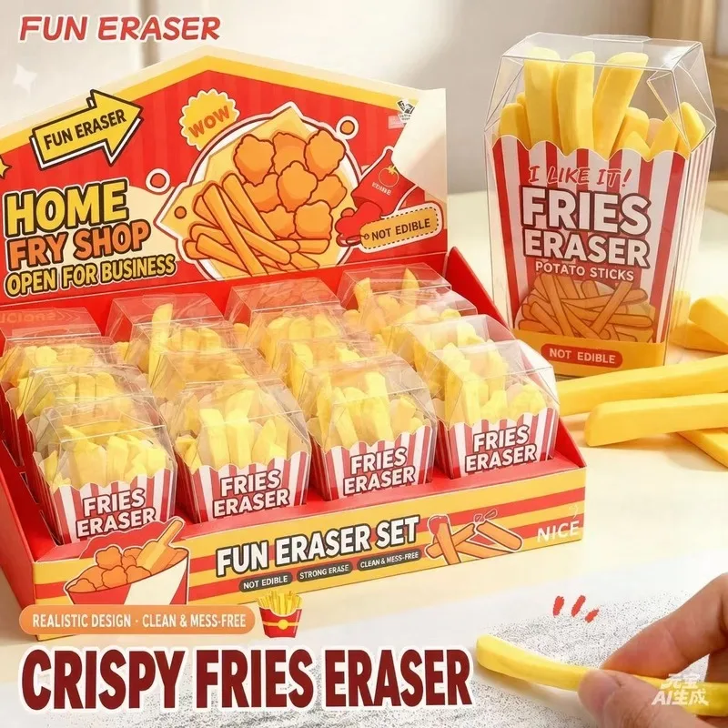 Simulation French Fries Shaped Eraser Student Reward Small Gift Fun Pencil Eraser Clean Without Residue French Fries Eraser