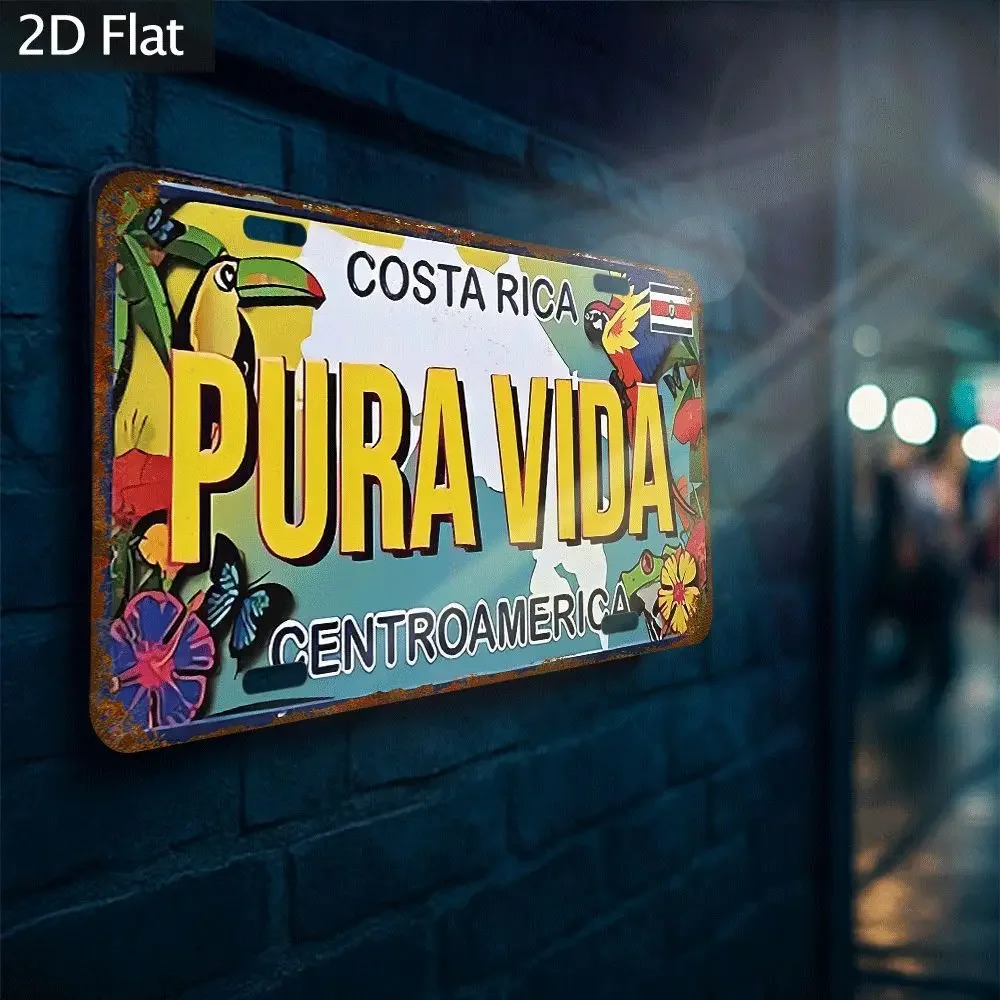 Vintage Costa Rica Pura Vida Tropical Wildlife License Plate 2D Flat Aluminum Tin Sign Wall Art Decor for Garage Bar Man Cave an