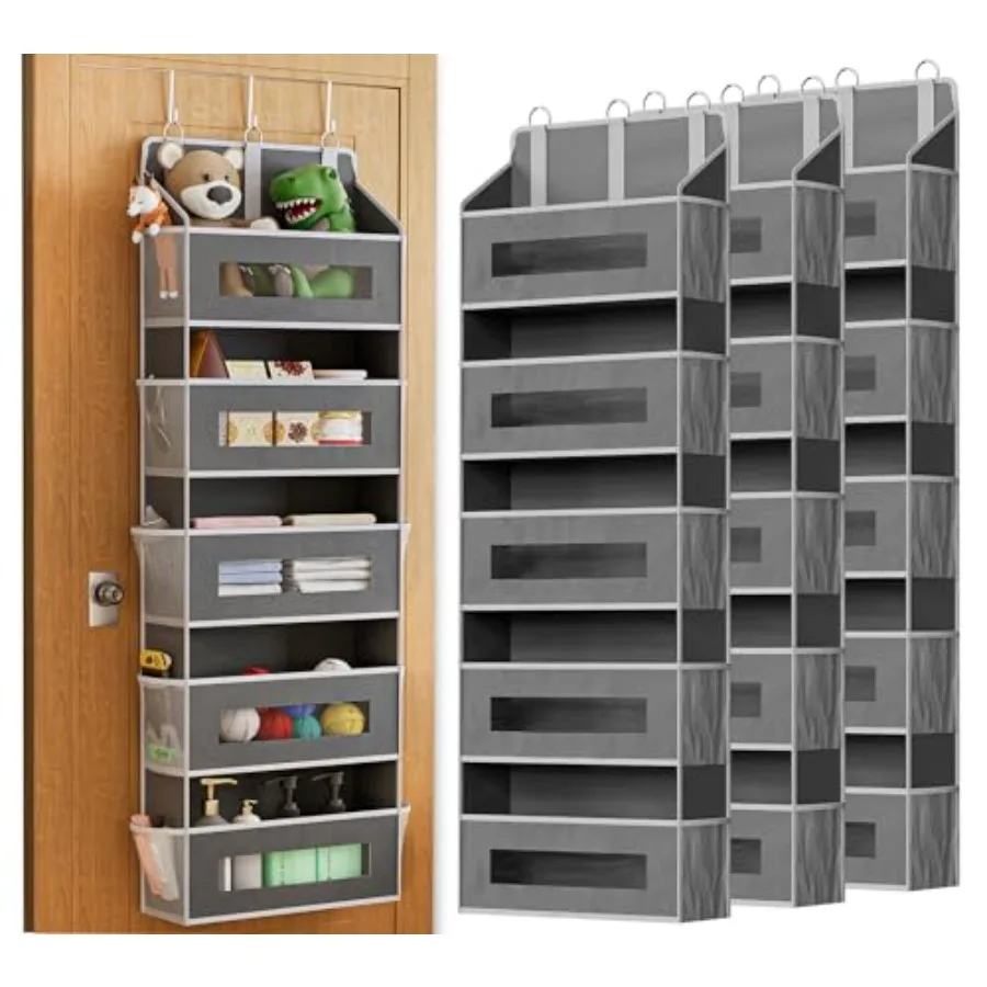 

5 Tier Over The Door Organizer - Large Capacity Behind Door Hanging Shelves with 0 Mesh Pockets and Clear Windows, Closet Organ
