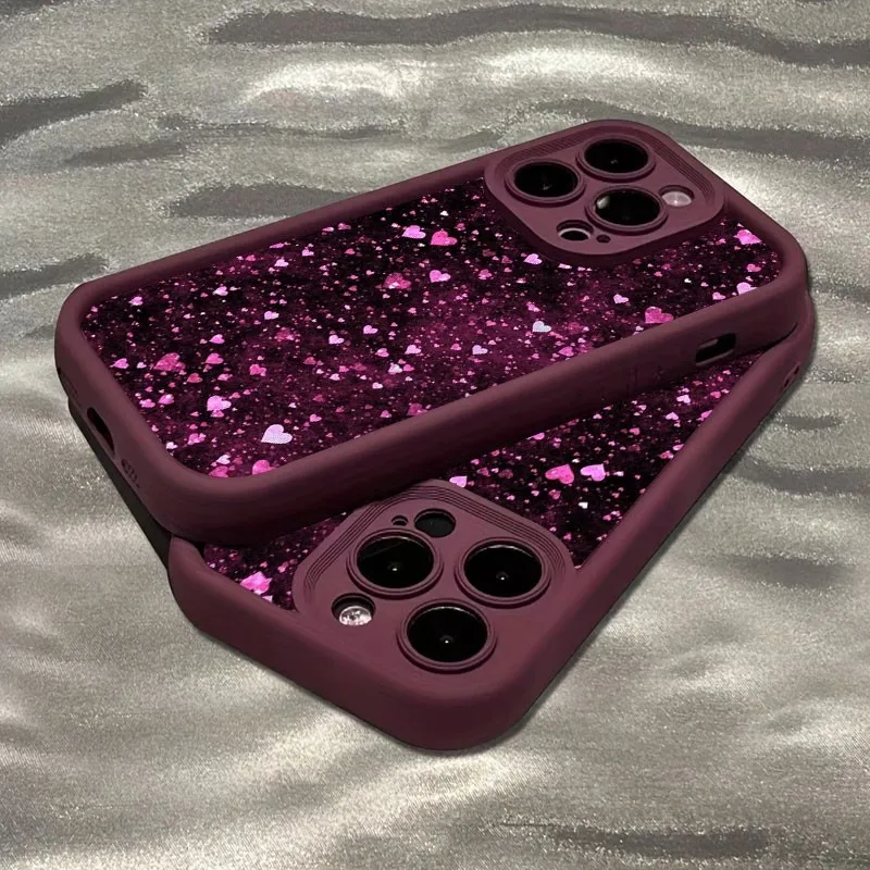 Romantic Purple Full-Screen Sparkling Heart Print Phone Case For iPhone 17 Pro Air 16 E 15 14 13 12 11 Pro XS Max 7 8 Plus Cover - view 5