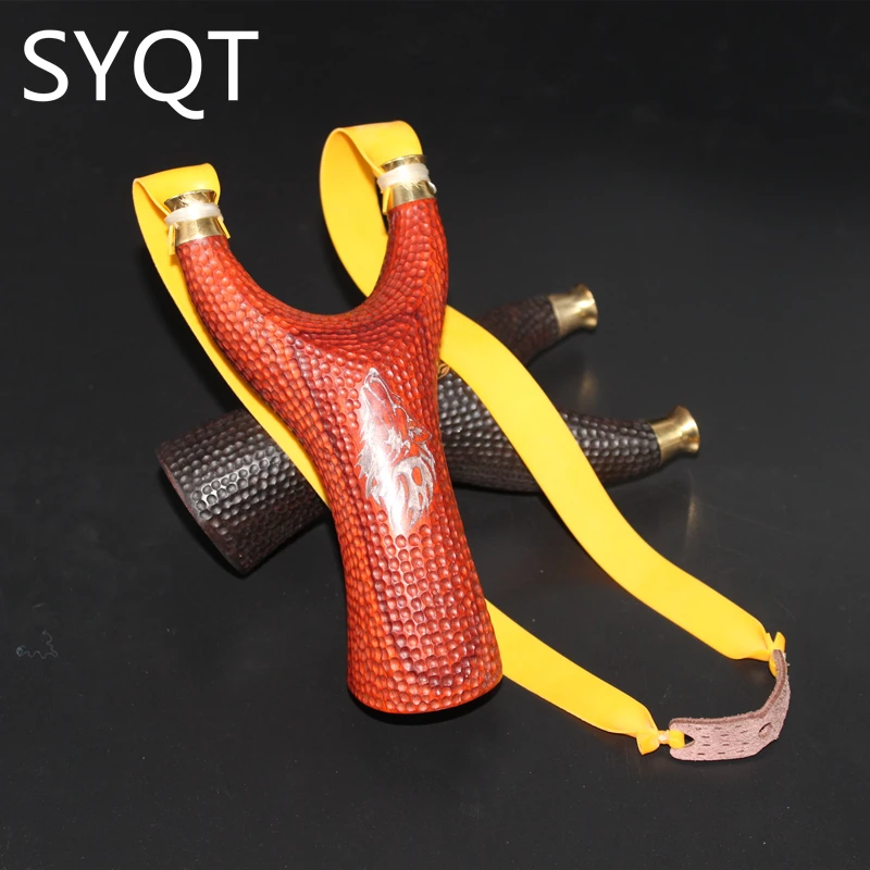 Solid Wood Rosewood Slingshot CNC Copper Head Purple Sandalwood Outdoor Flat Leather Precision Hunting Launch Slingshot