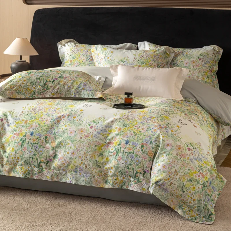 Svetanya Print Egyptian Cotton Bedding Set Bed Linen Queen King Ru Full Size Duvet Cover Set Sheet Pillowcase