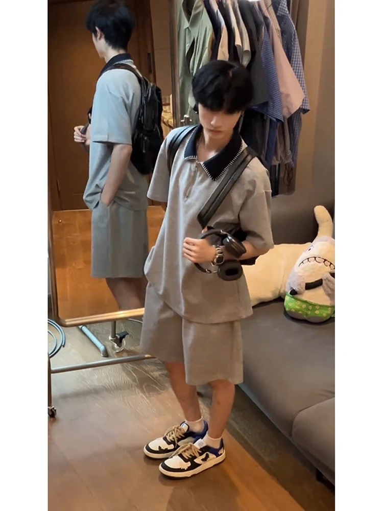 

American Color Blo irt Set Men's Heavyweight Trendy Design f Zip ort Sve orts Two Piece Set Casual Sportswear