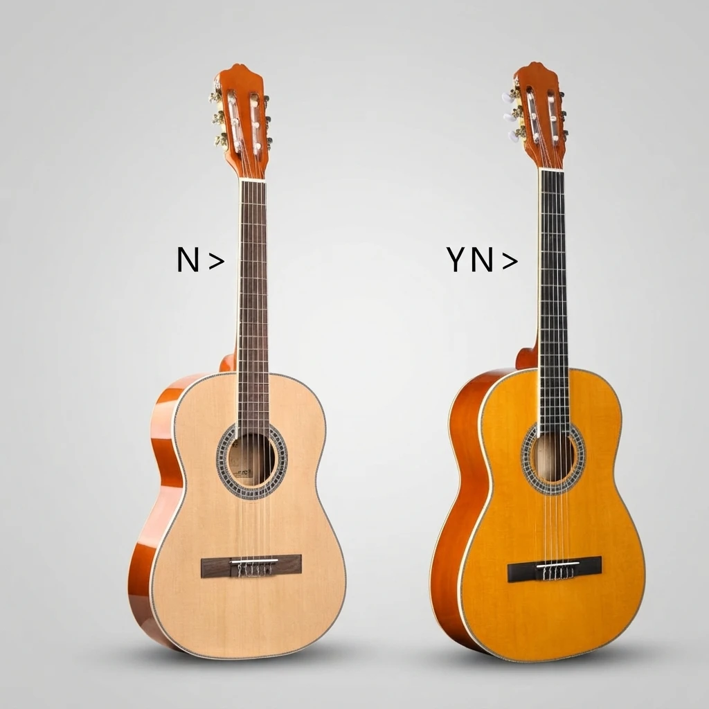 Two Tone Classical Guitar with Nylon Strings, Slotted Headstock, Wide Neck, White Tuners, Decorative Rosette for Beginners
