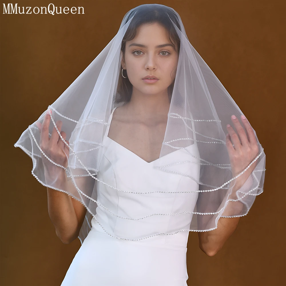 

MMQ M88 Bridal Veil Sparkling Rhinestones Tulle One Layer Shine Diamond Wedding Veils No Comb Bride Soft Yarn Accessories
