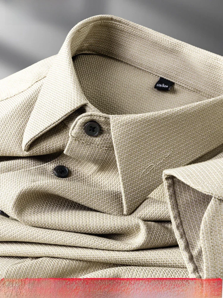 

Ele Autumn Long Sve Men's Casual irt Iron-Free Embroidery Busin Leisure High-End Collar Men's Dr irt