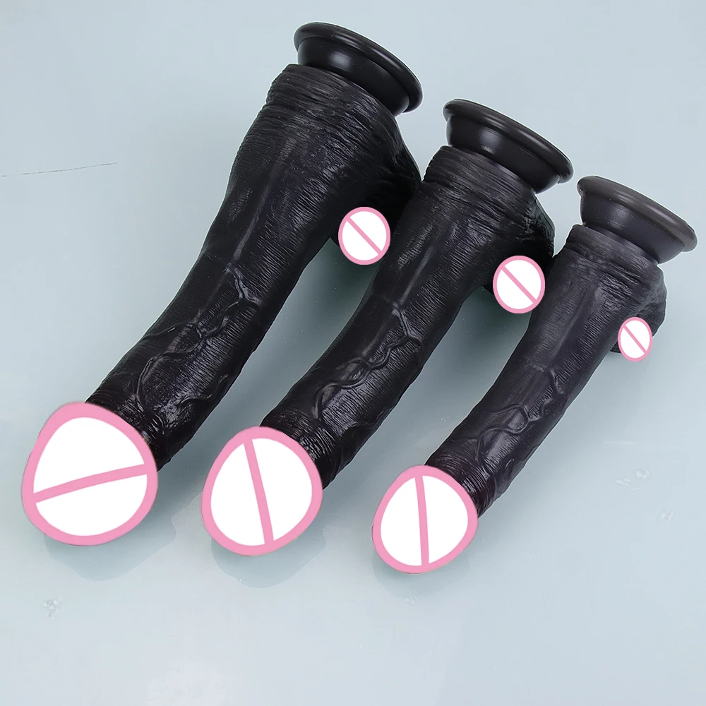 Black Skin Realistic Dildo Soft Double Layer Silicone Big Glans Penis Suction Cup Anal Sex Toy For Woman Hole G-Spot Masturbator