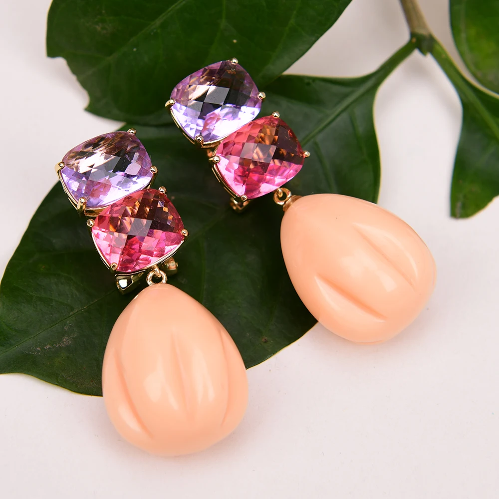 

GG оранжевый розовый бирюзовый камень капли воды микс кристалл висячие серьги женские ювелирные изделия подарки