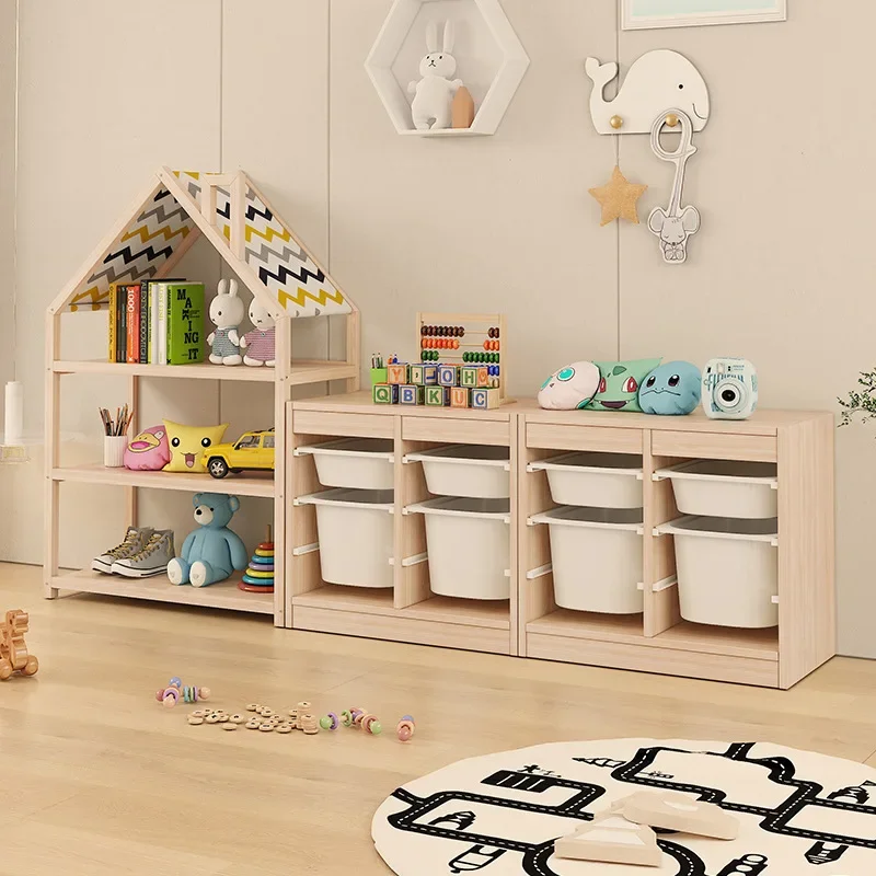Toy storage rack Picture book rack Shelf Solid wood household floor
