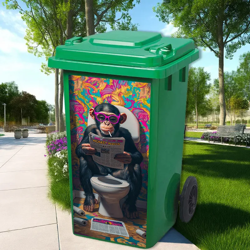 1 Funny Tarsier Trash Can Sticker - Waterproof PVC Bathroom Decoration Sticker, Toilet Reading Fun Design, Home Art Sticker