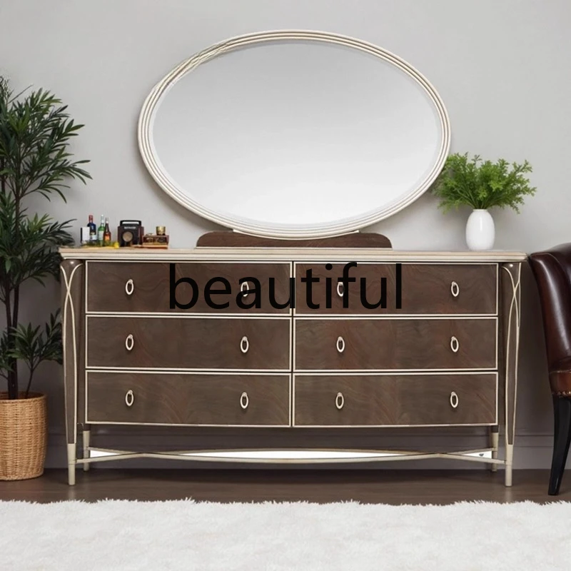 

Walnut six-chest cabinet, oval handle simple modern storage cabinet, light luxury high-value storage cabinet
