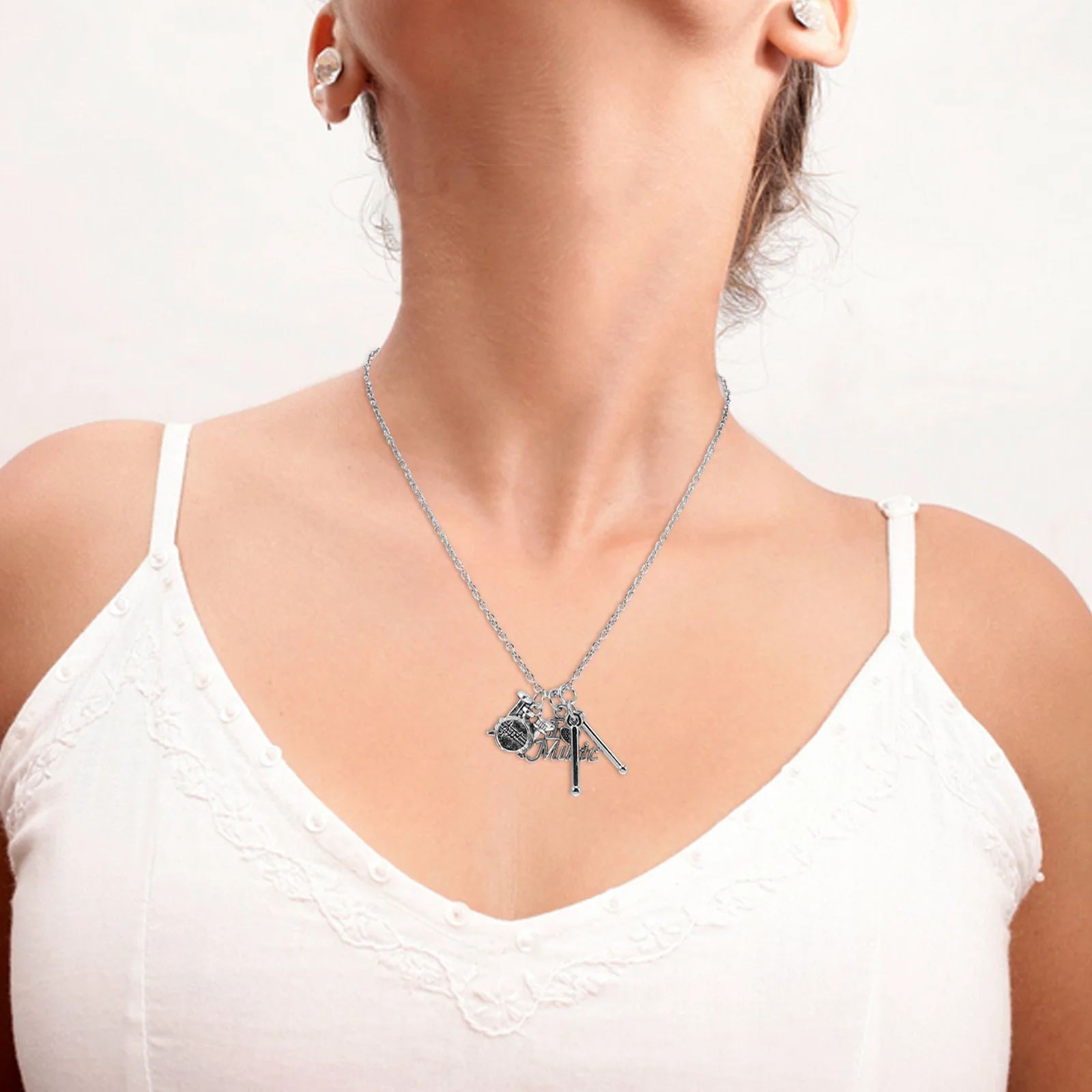 

Stainless Steel Drum Set Necklace Music Lover Pendant Unique Drummer Jewelry Daily Wear Performance Gift Cool Jewelry for Men