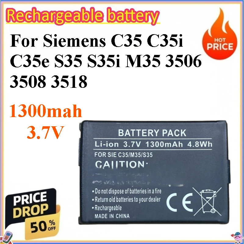 

1300mah 3.7V Battery for Siemens C35 C35i C35e S35 S35i M35 3506 3508 3518