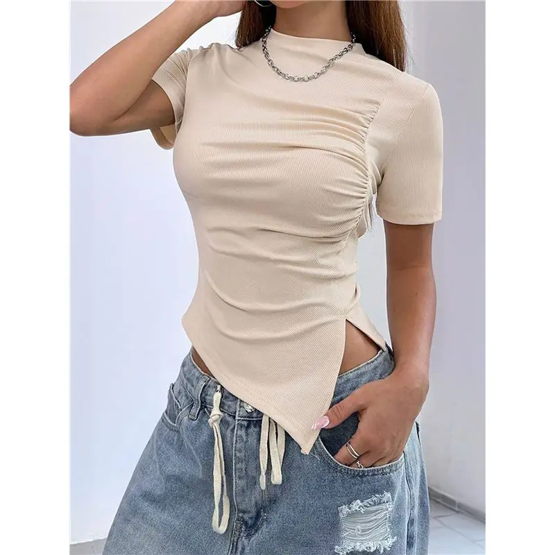 CYL-Y2k Maglietta da donna Manica corta Crop Top T-shirt irregolari T-shirt skinny Top estivi