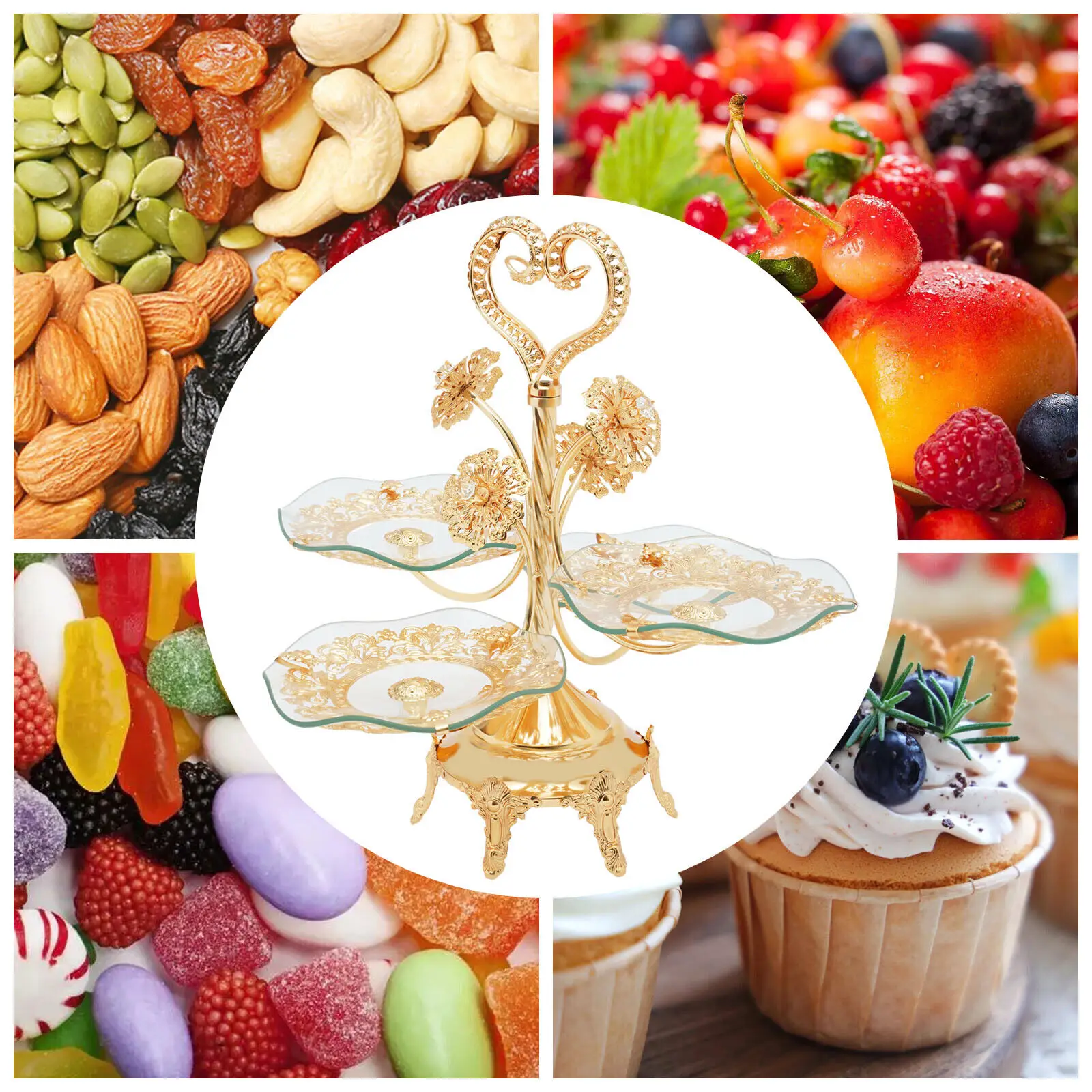 

Gold Cake Stand Tiered Serving Dessert Tower Decor Serving Platter Candy Fruit