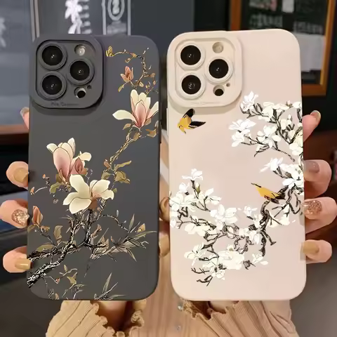 Flower And Bird Chinese Style Phone Case For Samsung Galaxy A16 A06 A26 A54 A32 A33 S25 S24 S23 S22 S21 Ultra Plus FE Soft Cover