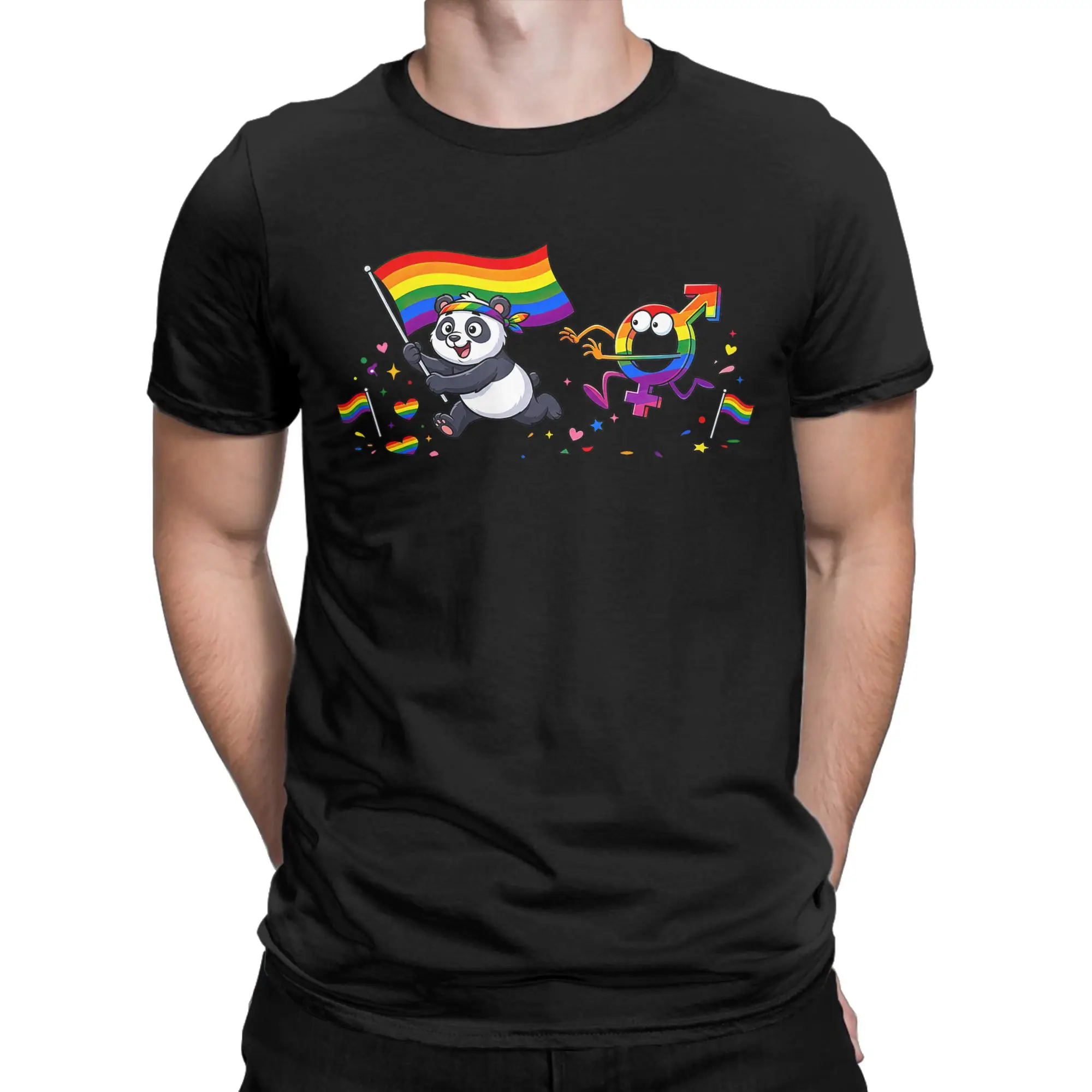 Funny Panda LGBT Rainbow Lesbian Gay Pride Women Men Cotton T-Shirts For Men Trending Casual Tee Shirt Short-Sleeved Tops