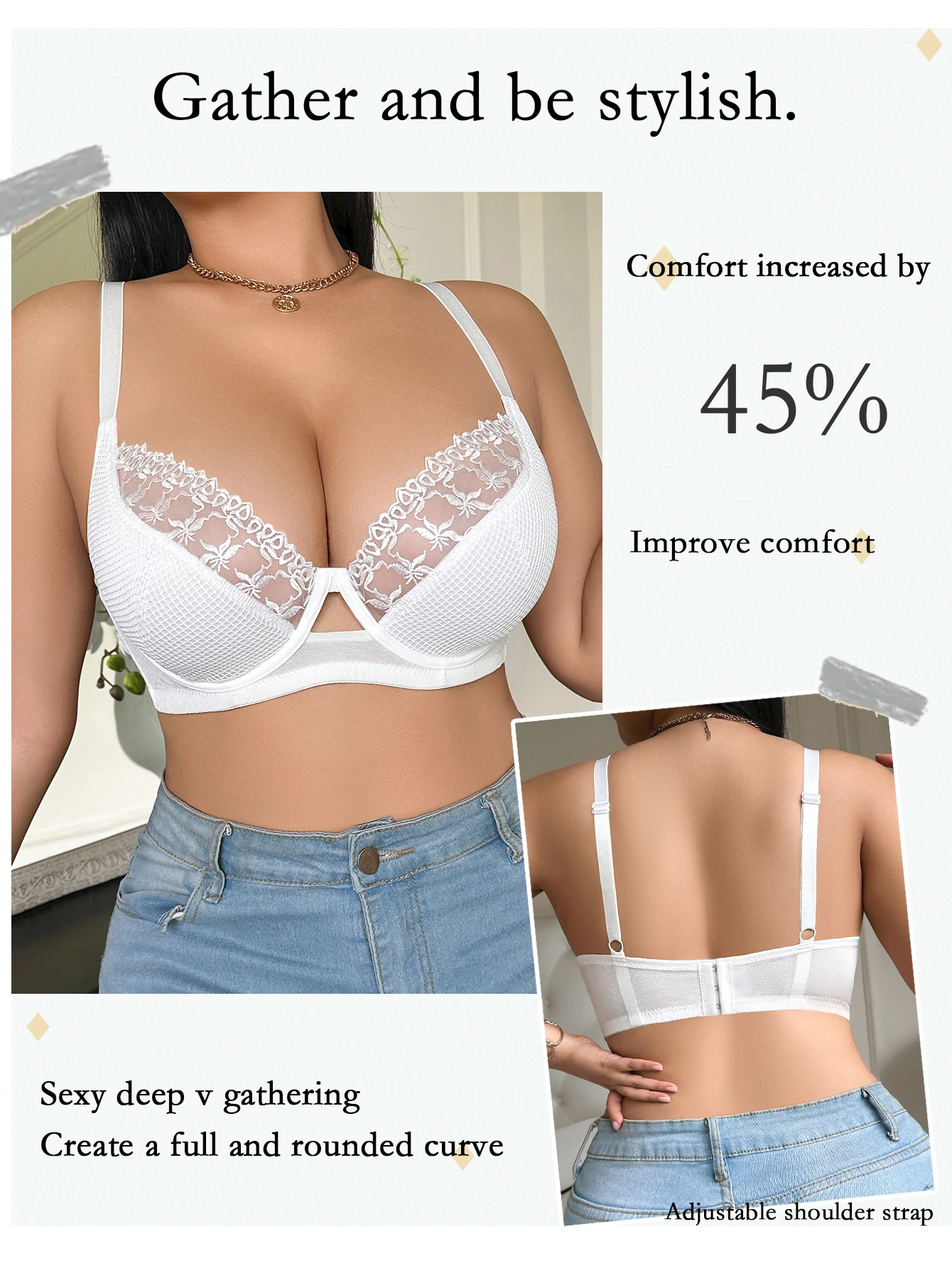 حمالة صدر دانتيل للنساء بإبزيم أمامي بدون أكمام، حمالة صدر نسائية مثيرة بمقاس كبير #3