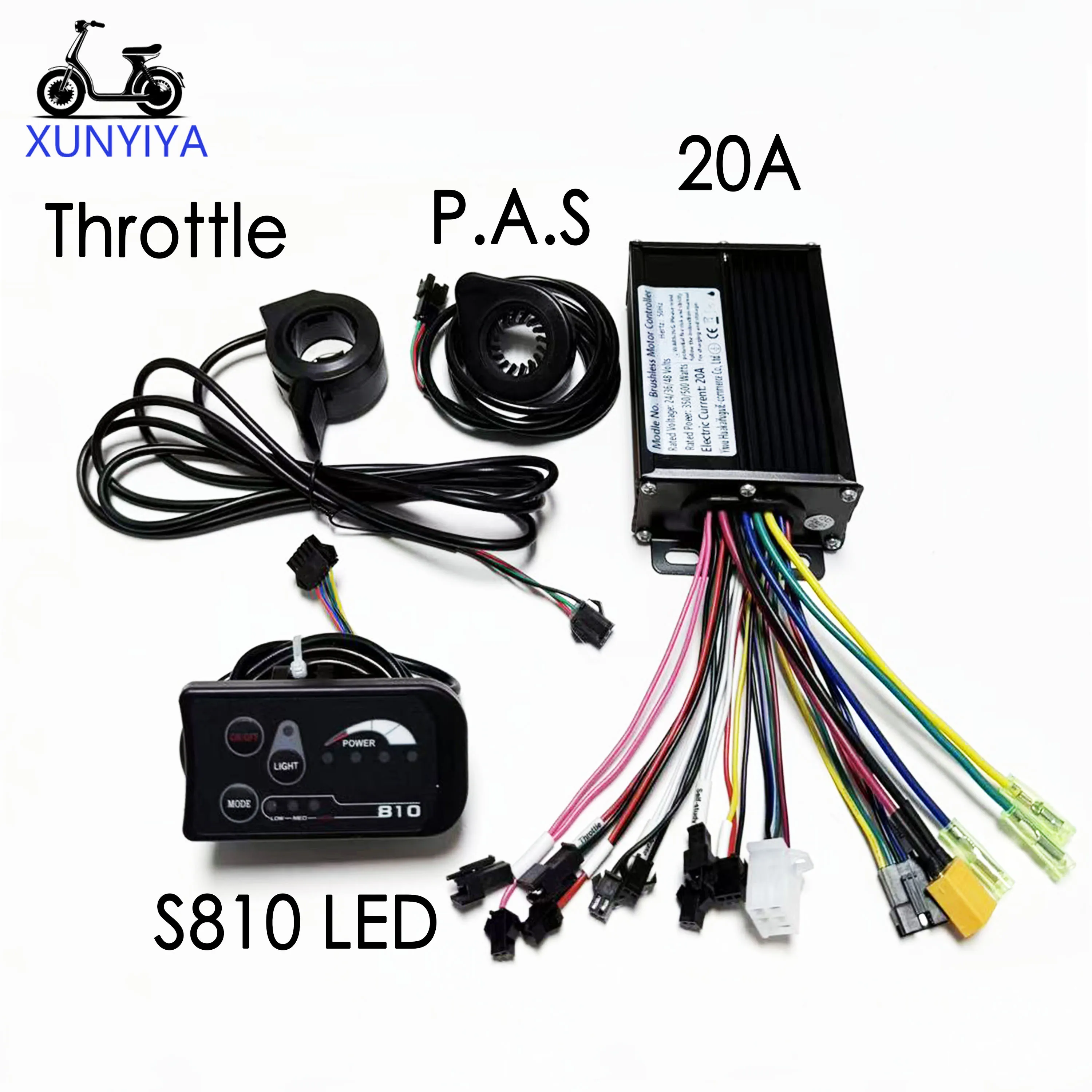 Image of 20A 36V/48V Sinuswellen-Bürstenloser Motorcontroller 350W mit S810 LED-Anzeige, PAS 12 Magneten und Gasgriff-Set für E-Bikes