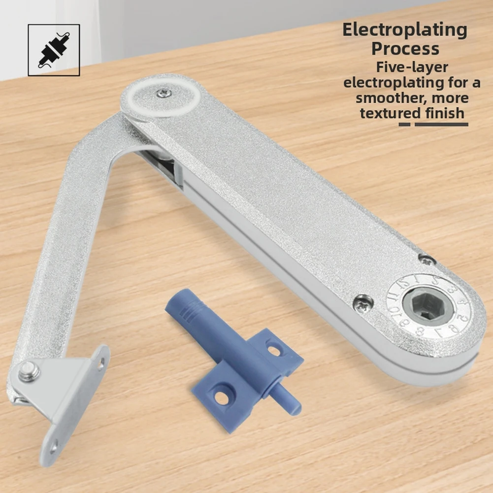 Heavy-Duty Cabinet Lid Support Rod Made of Solid Zinc Alloy with Adjustable Stop Positions and Gentle Closure Below 30 Degrees