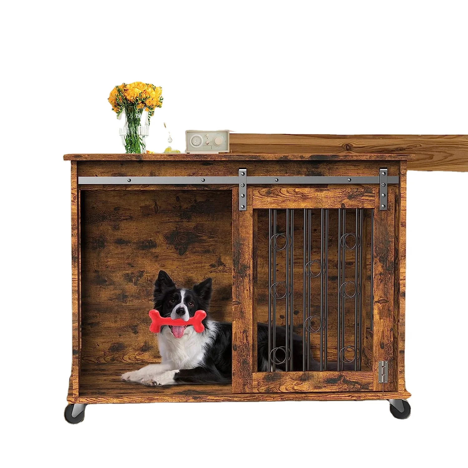 

2023 Wooden Dog Crate Furniture End Table with Door Pet Crate Cabinet