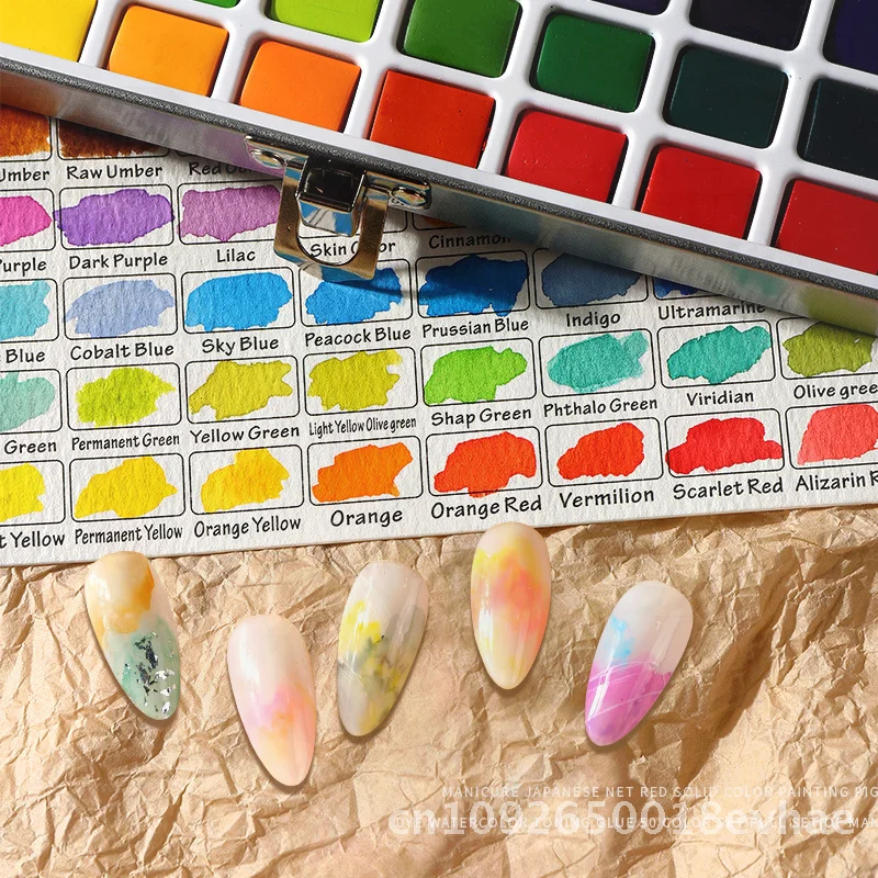 Set di colori ad acquerello per nail art in stile giapponese a 50 colori Tavolozza sfumata perlescente acrilica dipinta a spruzzo per professionisti e domestici
