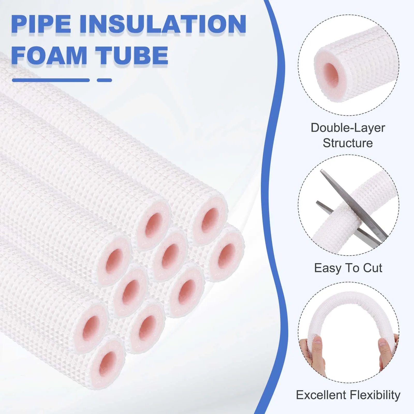 1.5-4.5Meters HVAC Copper Pipe Insulation Foam Tube Air Conditioning Refrigeration Heat Preservation Water Pipe Insulated Tubing