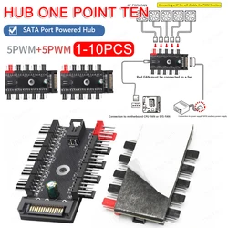 4-pinowe kabel zasilający wentylator PWM 1 do 10 sposobów Splitter Hub SATA zasilany 4-pinowy Adapter do chłodnica piasty wentylator PWM dla komputer stancjonarny