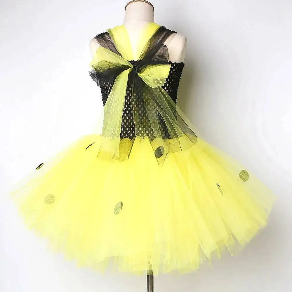 Yellow Honeybee Costumes for Girls Bumble Bee Tutu Dress with Wings Kids Birthday Halloween Outfit Children Little Bee Clothes