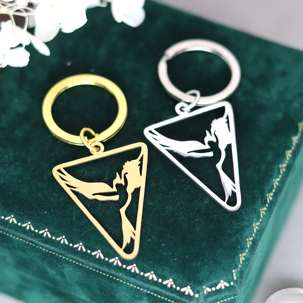 Triangle Pendant Line Art Key Chain Key Ring Dancing Woman Key Chain Key RingWoman with Phoenix Key Chain Key Ring Modern Art Je