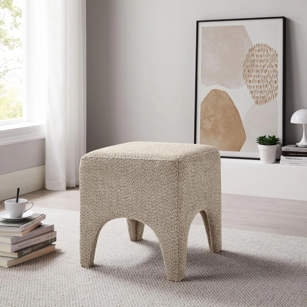 Modern Square Foot Stool Ottoman, Vanity Stool for Makeup, Rectangle Foot Rest for Couch, Upholstered Ottoman Stool