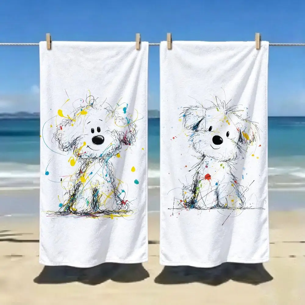 Hand drawn Messy puppy Towel ultra-fine fiber quick drying absorbent bath towel, outdoor swimming sports towel