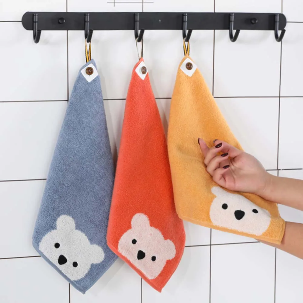 Children Towels Boys Girls Kindergarten Cartoon Bear Pattern Hangable Hand Towel Cotton Baby Face Towel Kids Beathroom Products