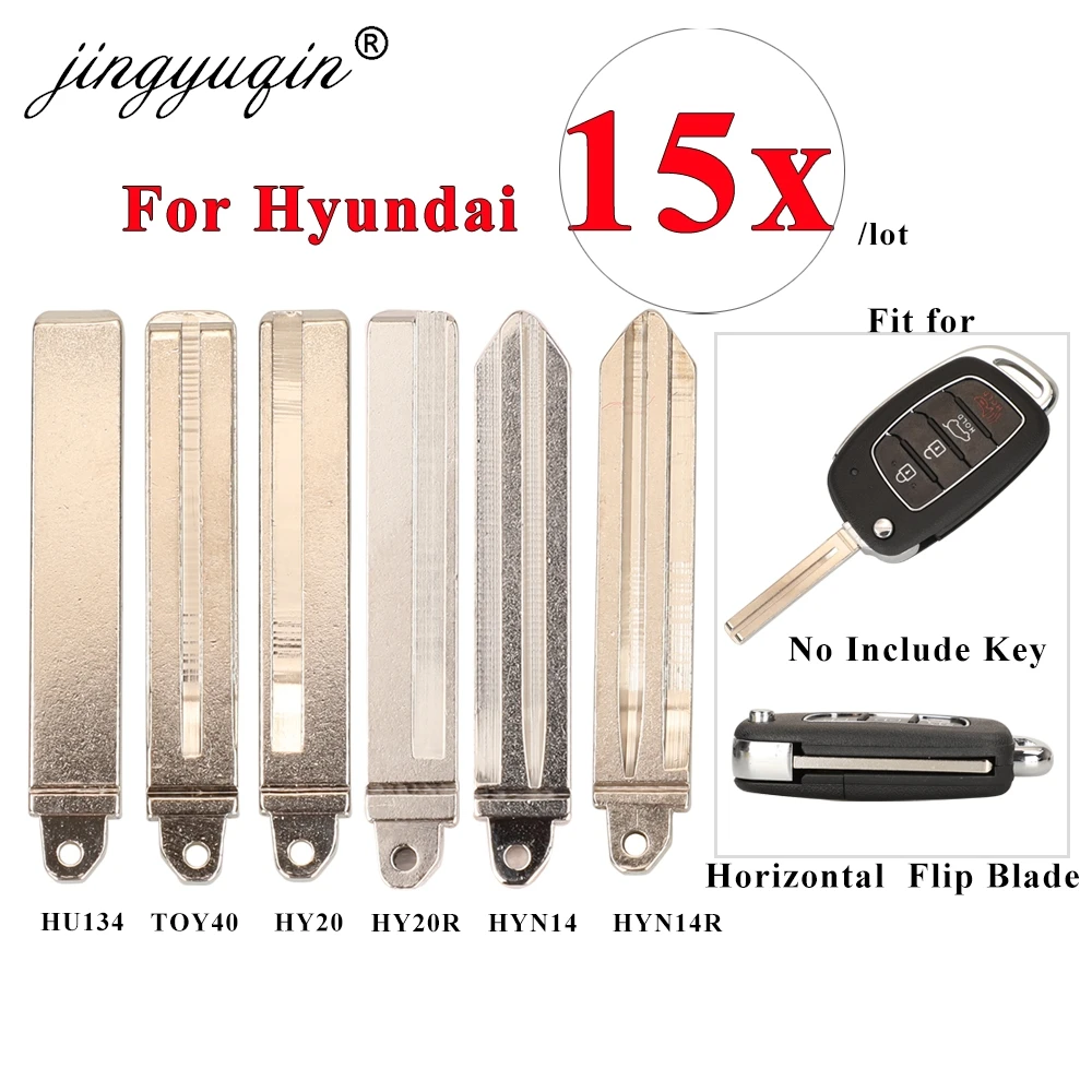 jingyuqin 15pcs Horizontal Flip Car Key BladeBlank ForHyundai Solaris Creta Ix25 Kona Tucson Sonata I40 Elantra Ix35 I20 Ix45