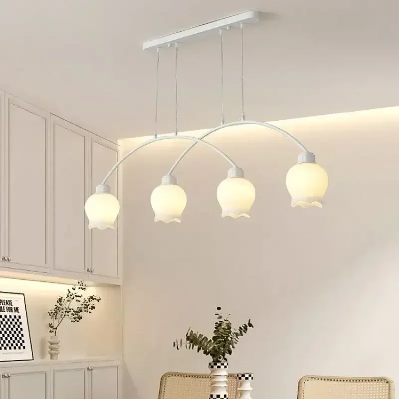 Candelabros de orquídeas Linger blancos para sala de estar, lámpara LED Simple y moderna para dormitorio principal, iluminación de comedor, Lustre, diseño de salón de lujo