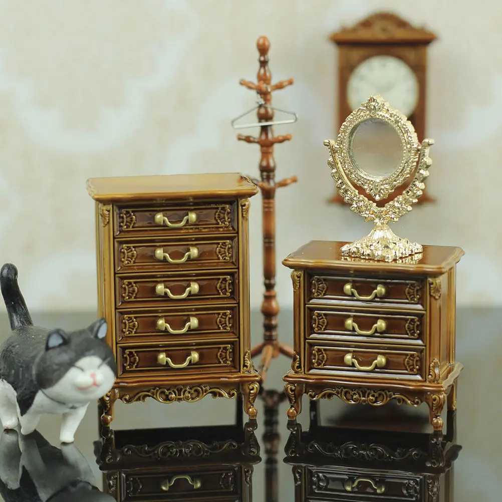 

2 шт. миниатюрных прикроватных тумбочек в ретро-стиле из пластика для кукольного домика 1:16, мебель для миниатюрной спальни