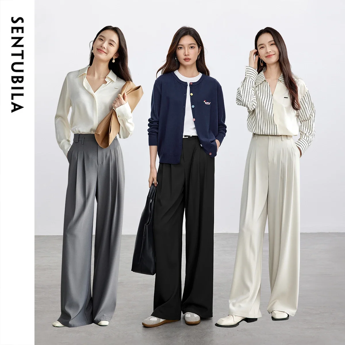 

SENTUBILA офисные женские брюки на заказ, женские весенне-осенние брюки 2022, эластичная женская рабочая одежда с высокой талией, широкие классические брюки 151K57880