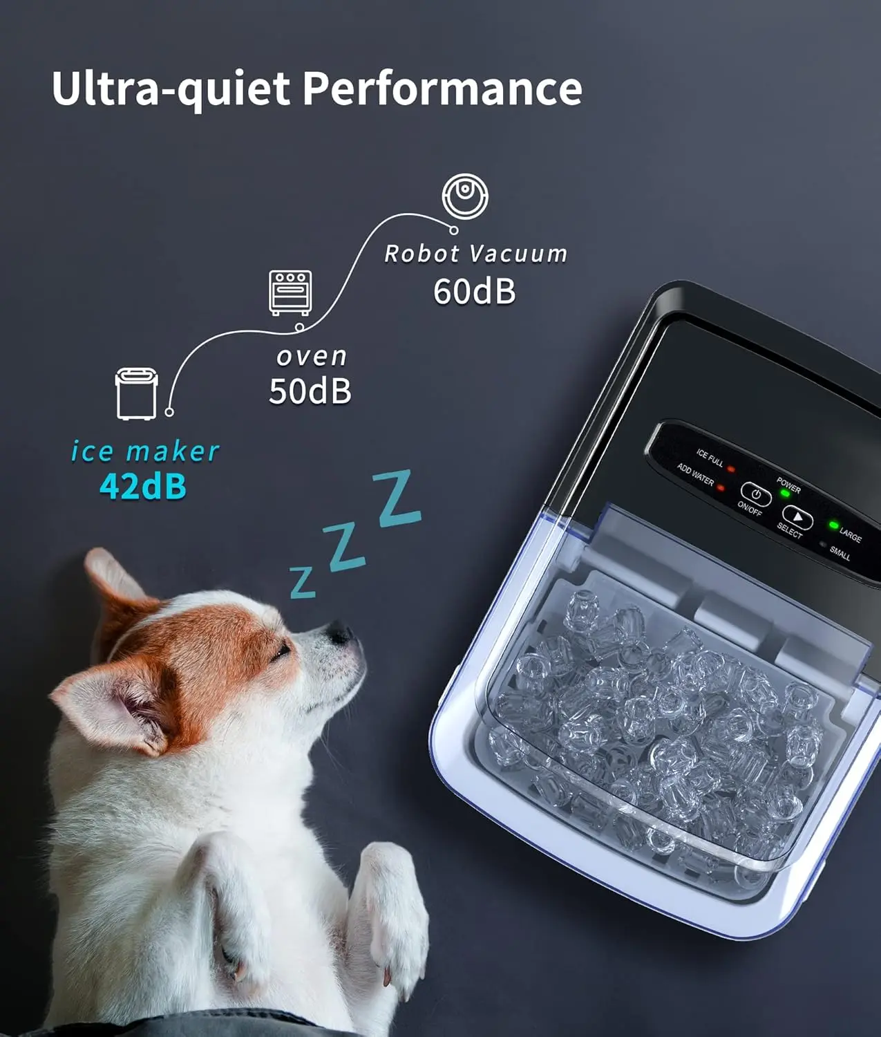 Portable Ice Maker Countertop 9 Cubes Ready in 6 Mins, 26.5 lbs in 24 Hours Self-Cleaning Ice Maker Machine with Ice Bags Silver