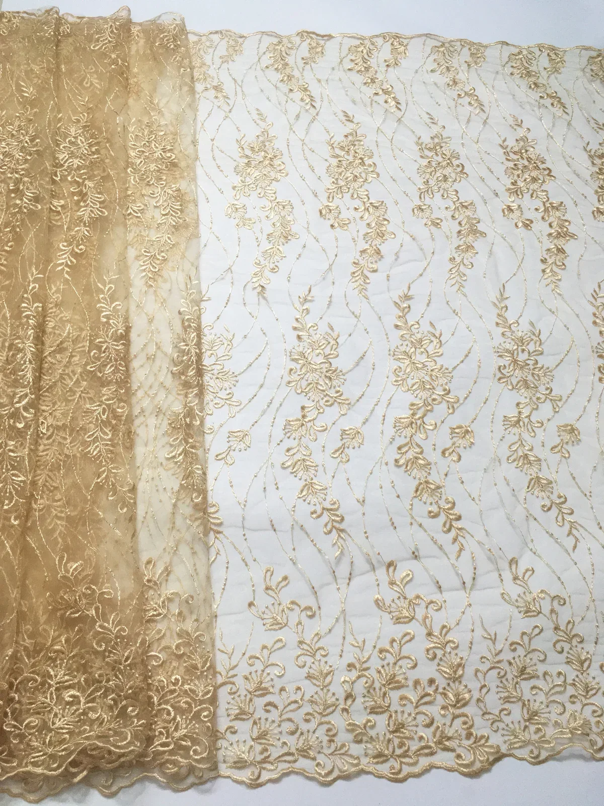 Gold African Lace Fabric 2024 High Quality Embroidery Voile Lace Fabric Nigeria French Lace Fabric For Evening Party Dress LPP05