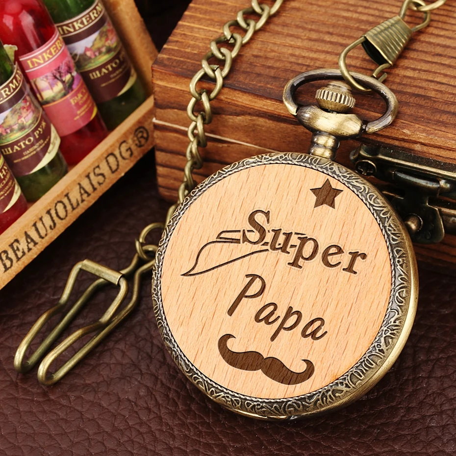 

Super Papa Quartz Pocket Watch with 30cm Hook Waistcoat Chain Steampunk Vintage Pocket Watch for Men Best Father's Birthday Gift