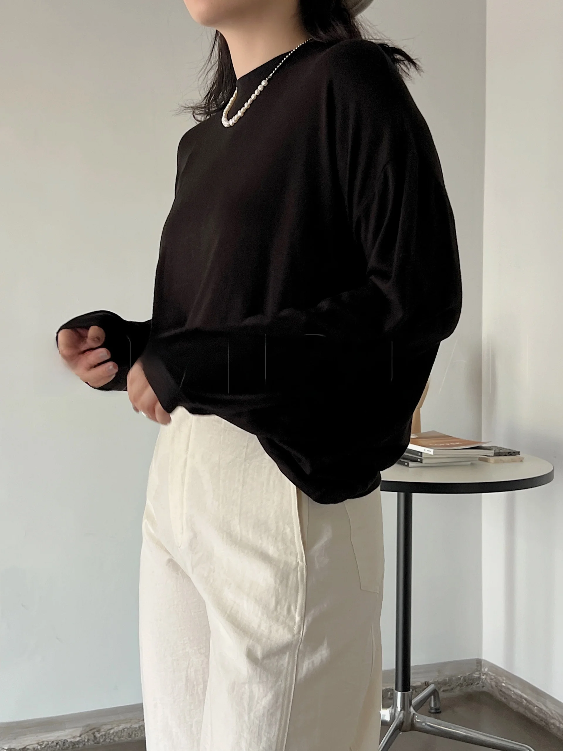 

Ультрамягкая женская футболка с длинным рукавом, имитирующая шерсть, свободного кроя, простая, базовая, с круглым вырезом, для осени и зимы