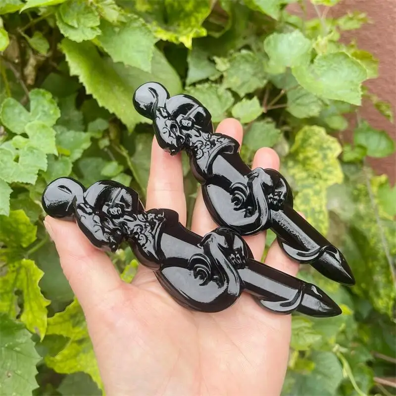 حجر السج الأسود الطبيعي كريستال الموظفين D agger نحت بلورات أحجار كريمة جميلة للديكور المنزل جمع هدية عيد