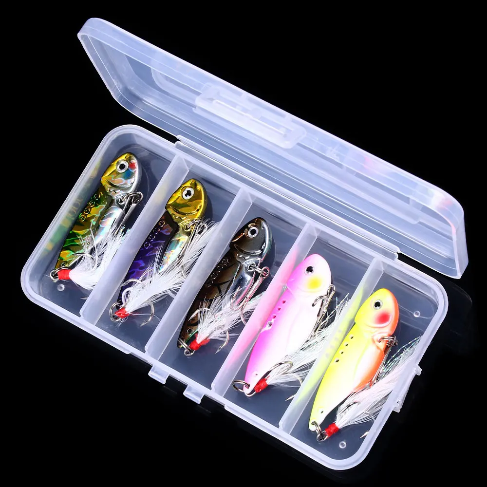 

5pcs box kit Metal VIB Lures 5.5cm 11g vivid Vibrations Spoon Lure Fishing bait Bass Artificial Hard Bait Cicada lure VIB Bait